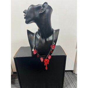 Red guitar pendant “love” guitar pick, heart and crystal necklace